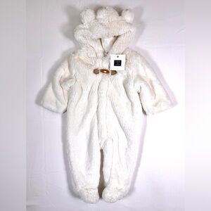 NWT JANIE AND JACK Baby Faux Fur‎ Hooded Snowsuit 0-3M Ivory Cozy Winter NEW
